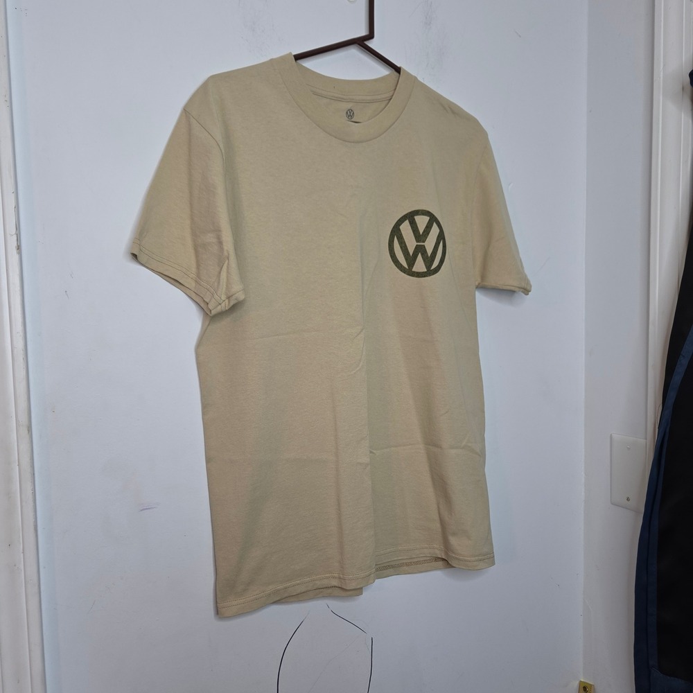 Volkswagen Save Gas Beetle Graphic T-Shirt Mens Medium Tan Khaki Cotton